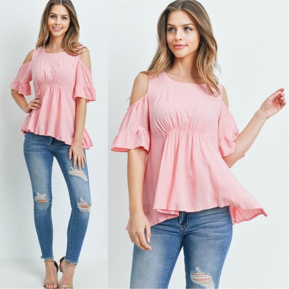 MODA ME COUTURE Tops - Fresh Take Cold Shoulder Top - Blush
